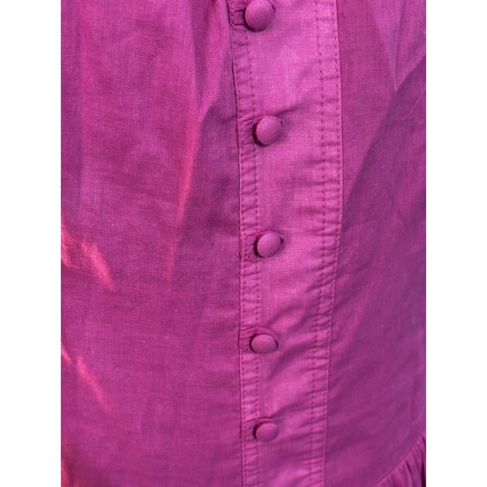 Skunk Brazil Magenta Cotton Puff Sleeve Button Front Tiered‎ Maxi Dress Size 38 - Picture 11 of 14